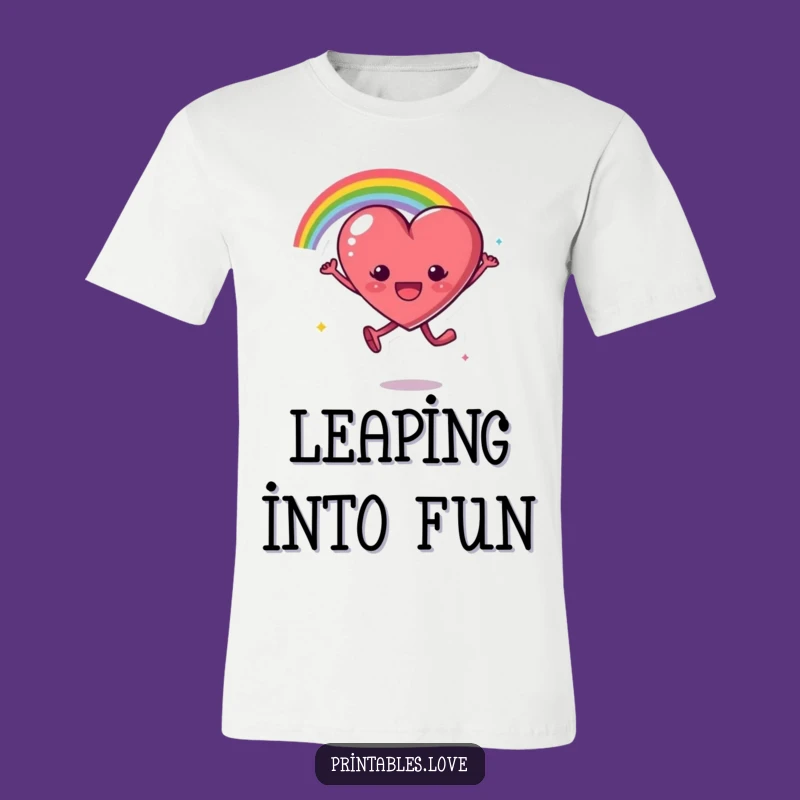 Funny Rainbow Heart Leap T-Shirt - Wear Your Excitement in Style