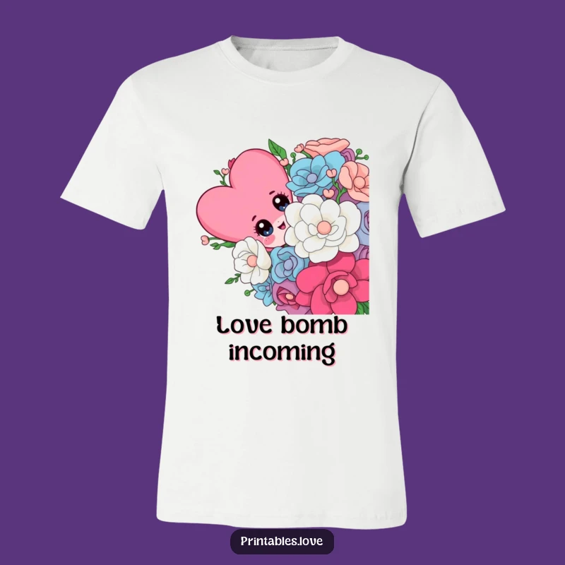 Funny Heart Peeking Tee: Cute Character with Flowers, Amazing Funny Gift Idea