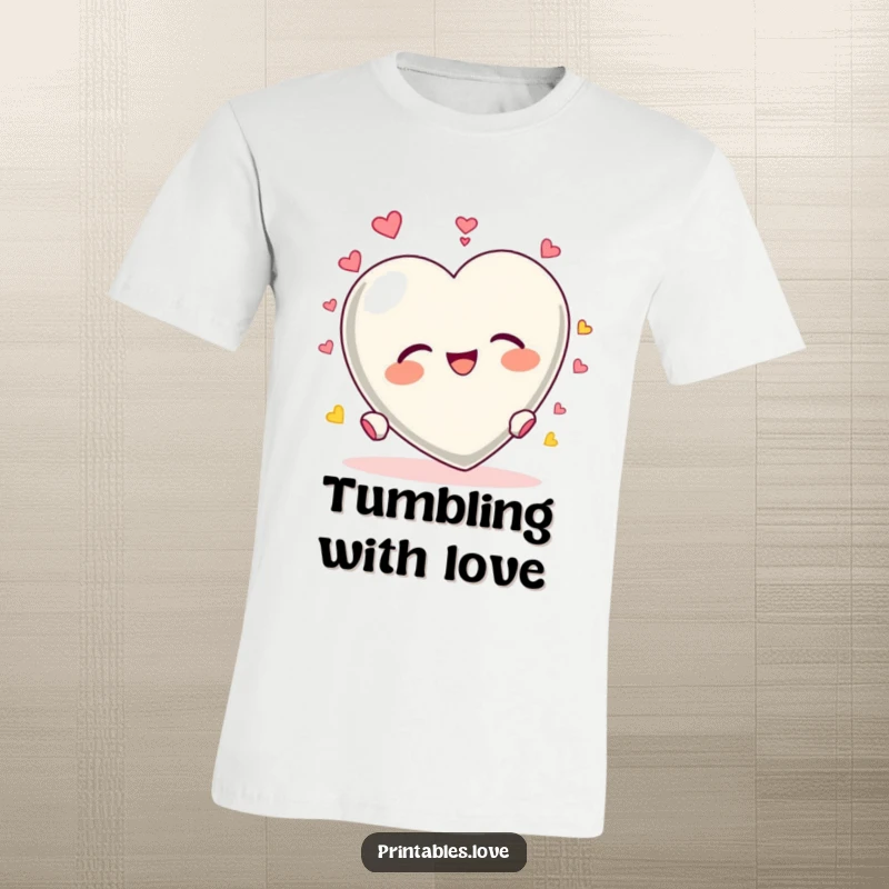 Funny Heart Tumbling T-Shirt: A heart character joyfully tumbles end over end with unrestrained delight.