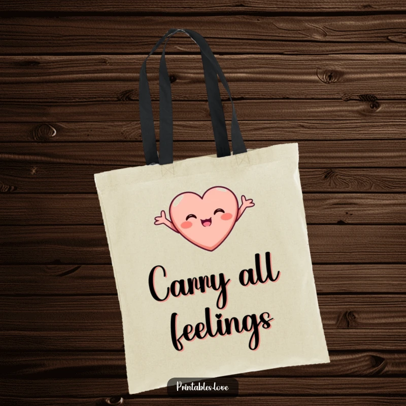 Funny Joyful Heart Tote Bag with arms outstretched, beaming with pure joy, ready to carry your items with a smile.