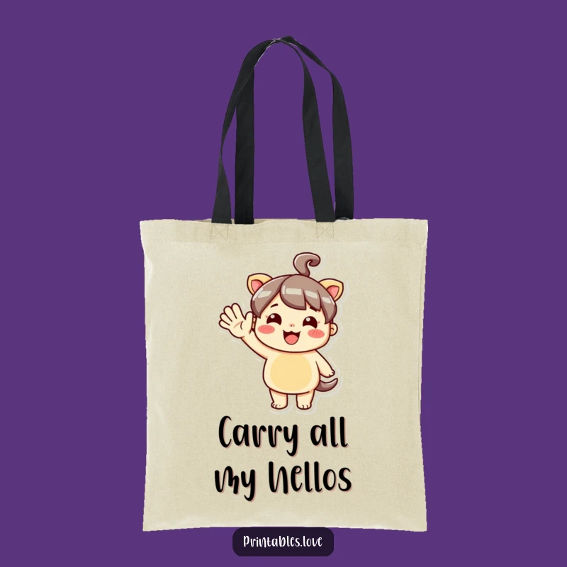 Funny Kawaii Wave Tote Bag: Cheerful Character Shopping Gift
