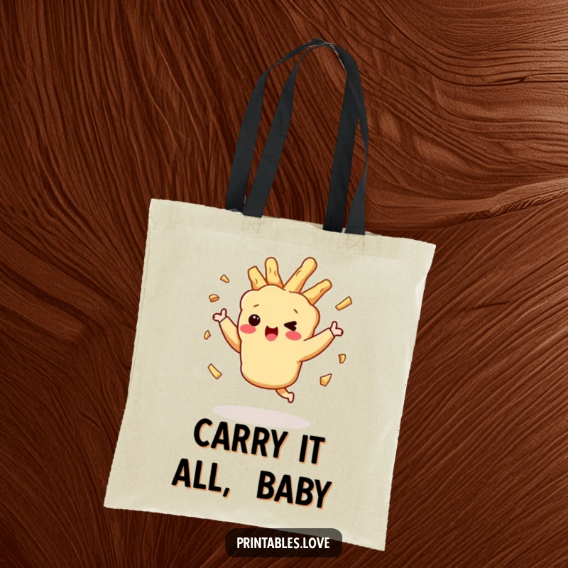 Funny dancing tempura character, with dynamically flailing crispy bits, on a durable and fashionable tote bag.