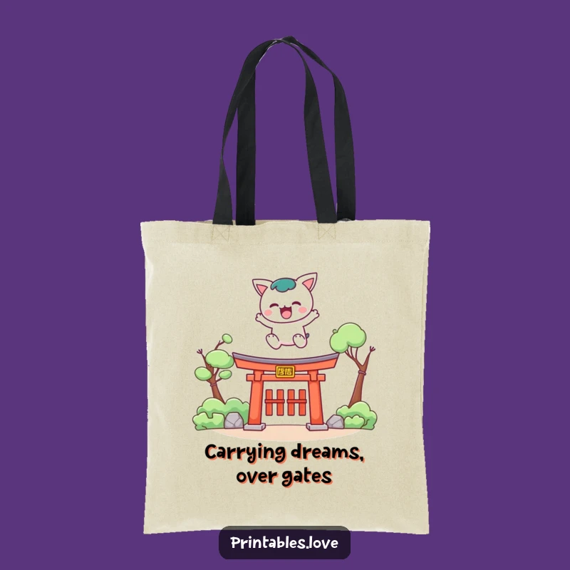Funny Kawaii Torii Leap Tote Bag: Carry Your Adventures