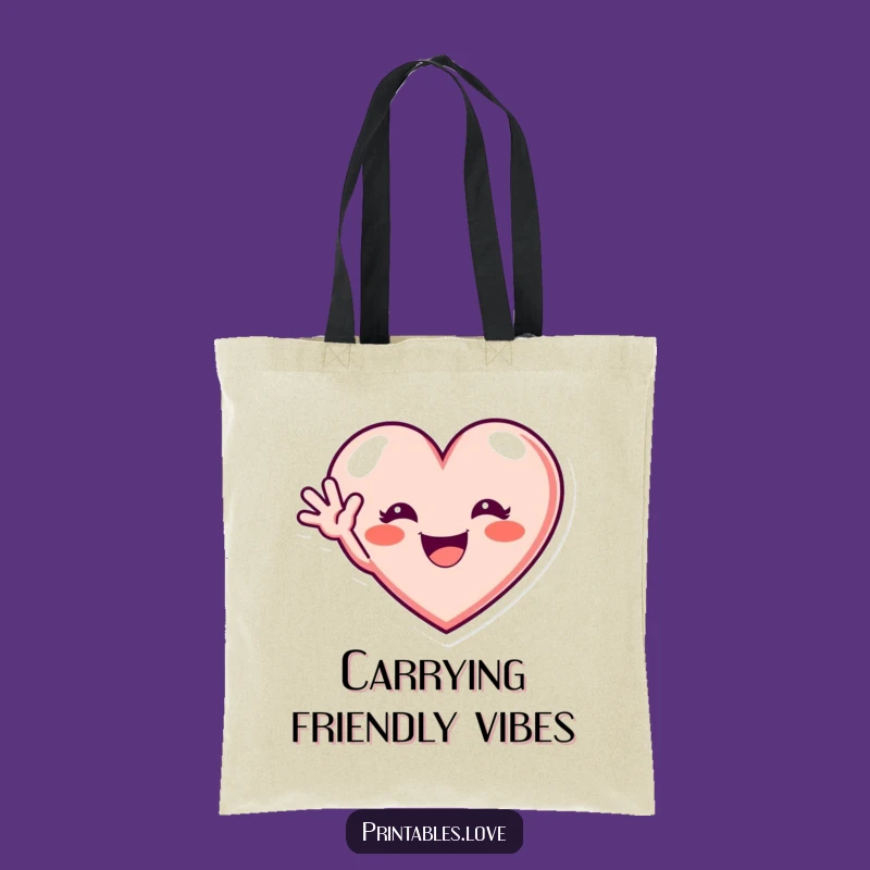 Funny Waving Heart Tote Bag: Excited Grin Hello, Perfect Gift!