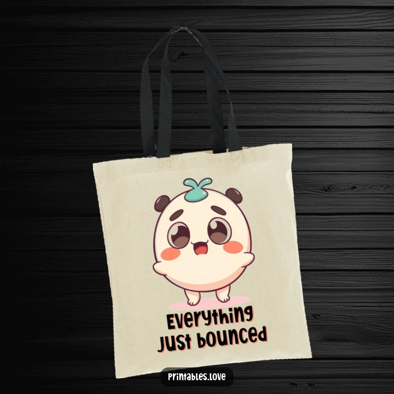 Funny surprised dango character, wide eyed and wobbling, printed on a durable and stylish tote bag.