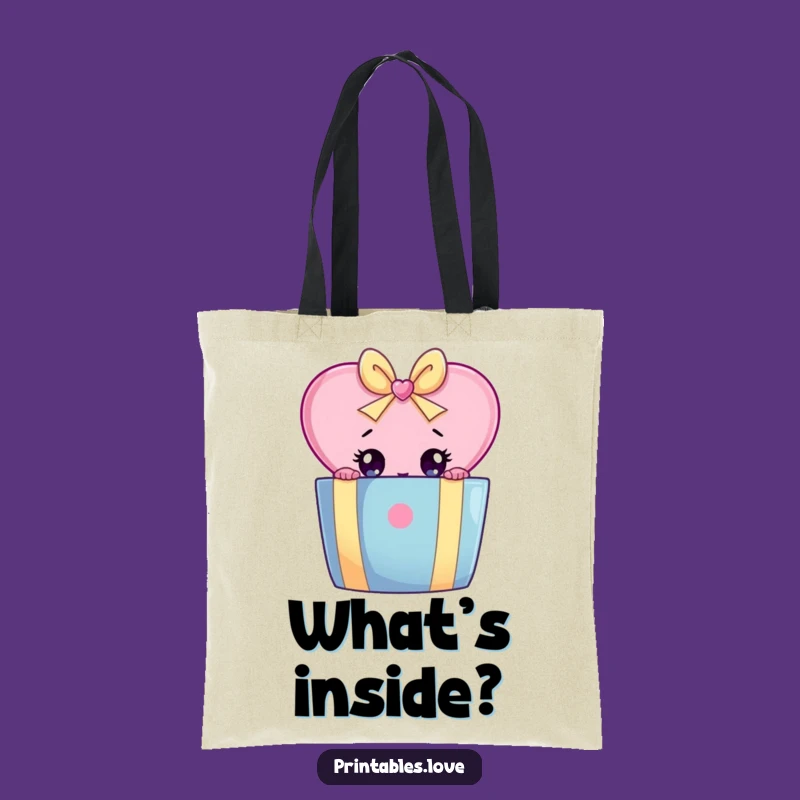 Funny Heart Peeking Gift Box Tote Bag: Whimsical Surprise Carry-All