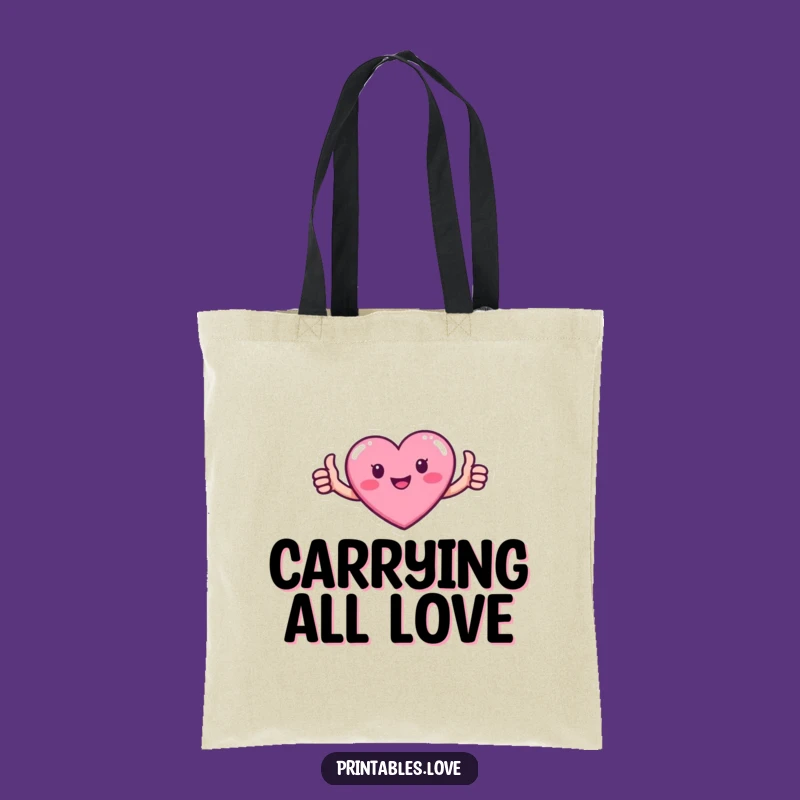 Funny Heart Tote Bag: Pink Character Thumbs Up Eco Bag