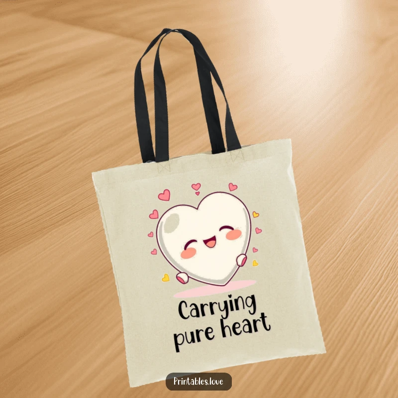 Funny Heart Tumbling Tote Bag: A heart character tumbles with delight, a humorous and joyful accessory.