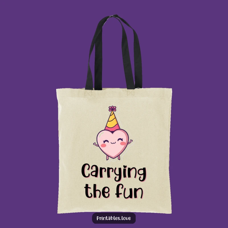 Funny Tiny Heart Party Hat Tote Bag: Enthusiastic Celebration Carry-All